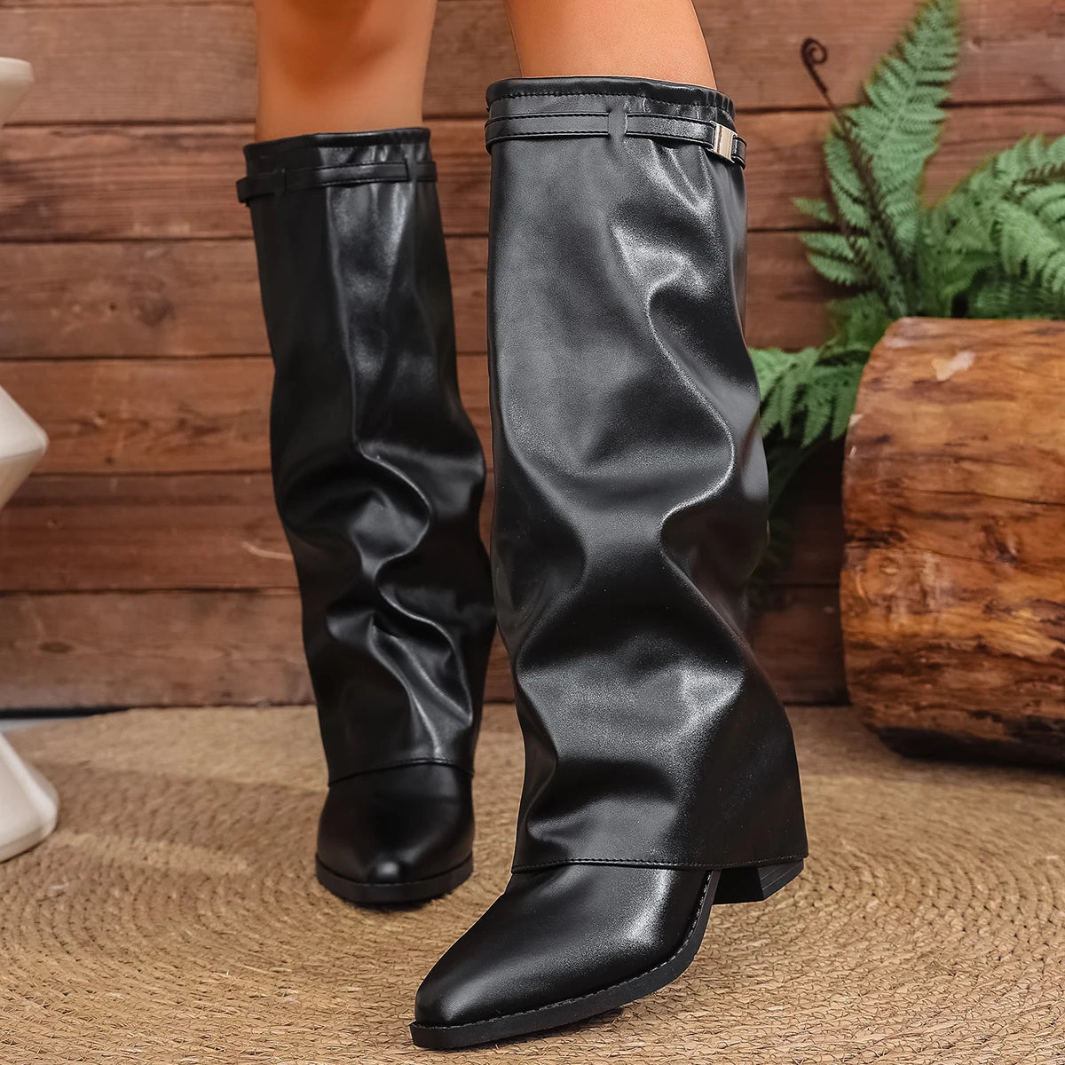 Wide-Calf Fold-Over Knee-High Boots - View 2