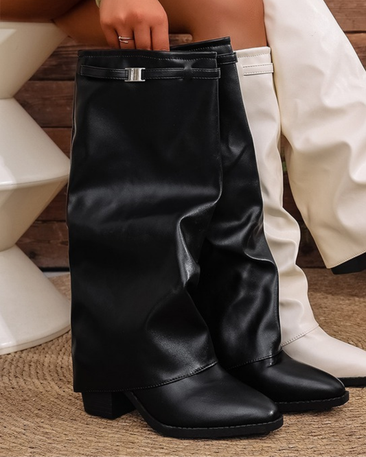 Wide-Calf Fold-Over Knee-High Boots