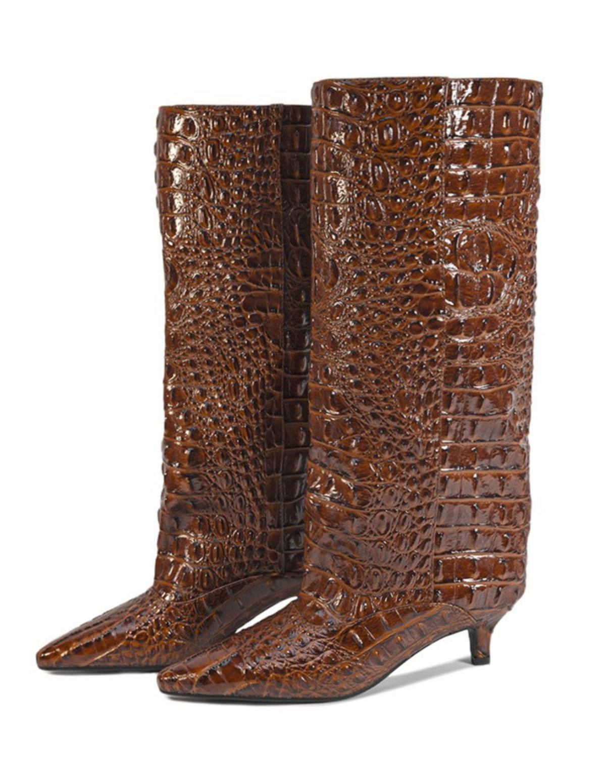 Wide-Calf Crocodile-Print Knee-High Boots