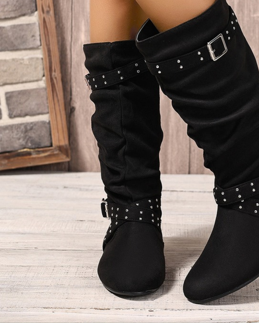 Wide-Calf Side-Zip Flat Boots