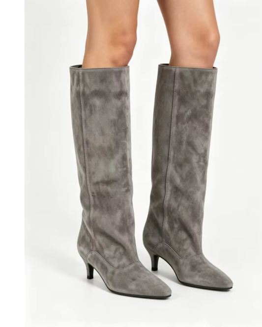 Wide-Calf Suede Kitten-Heel Knee-High Boots