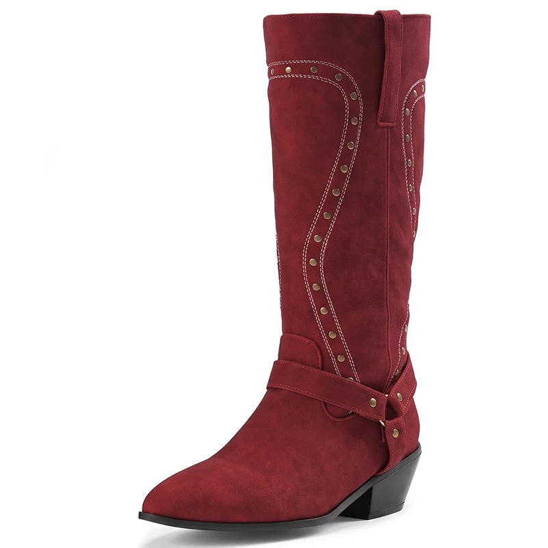 Wide-Calf Western Knee-High Boots - Studio View 8