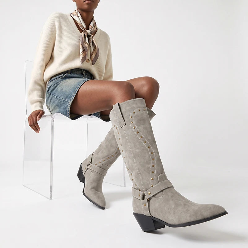 Wide-Calf Western Knee-High Boots - Heel Detail 5