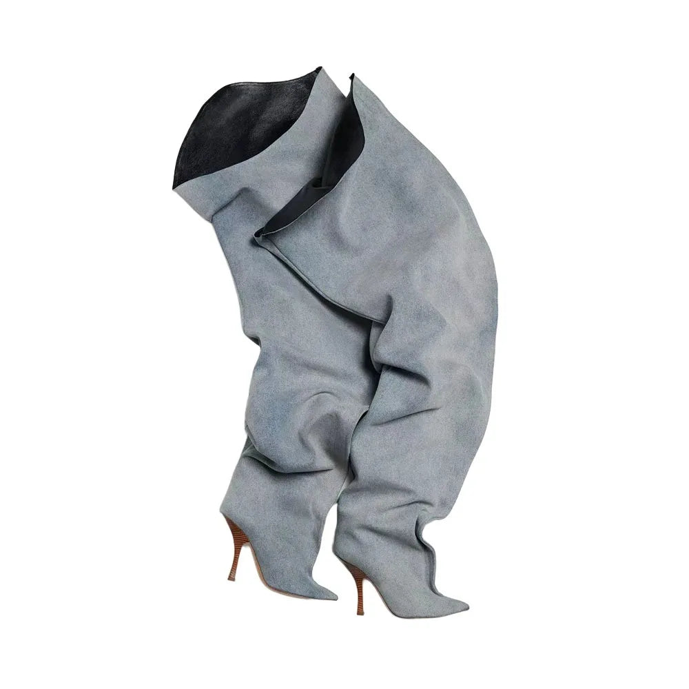 Wide-Calf Pointed Stiletto Over-The-Knee Boots - View 1