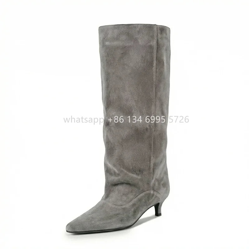 Wide-Calf Suede Kitten-Heel Knee-High Boots - View 2