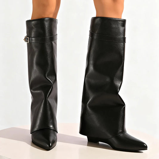 Wide-Calf Sleek Knee-High Boots - Side View 1