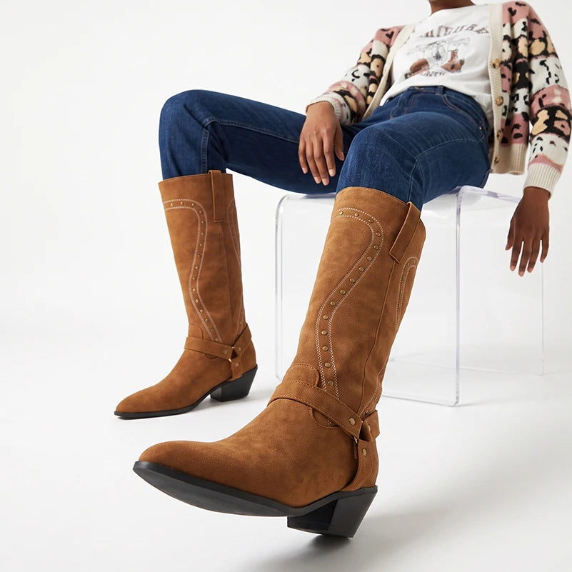 Wide-Calf Western Knee-High Boots - Color Options 6