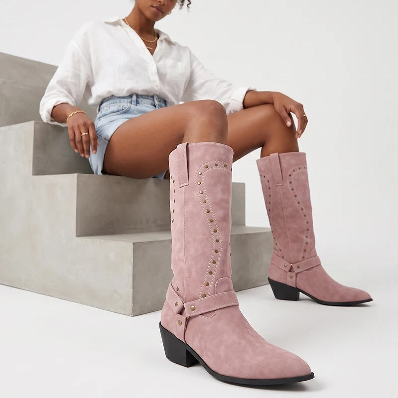Wide-Calf Western Knee-High Boots - Side View 1