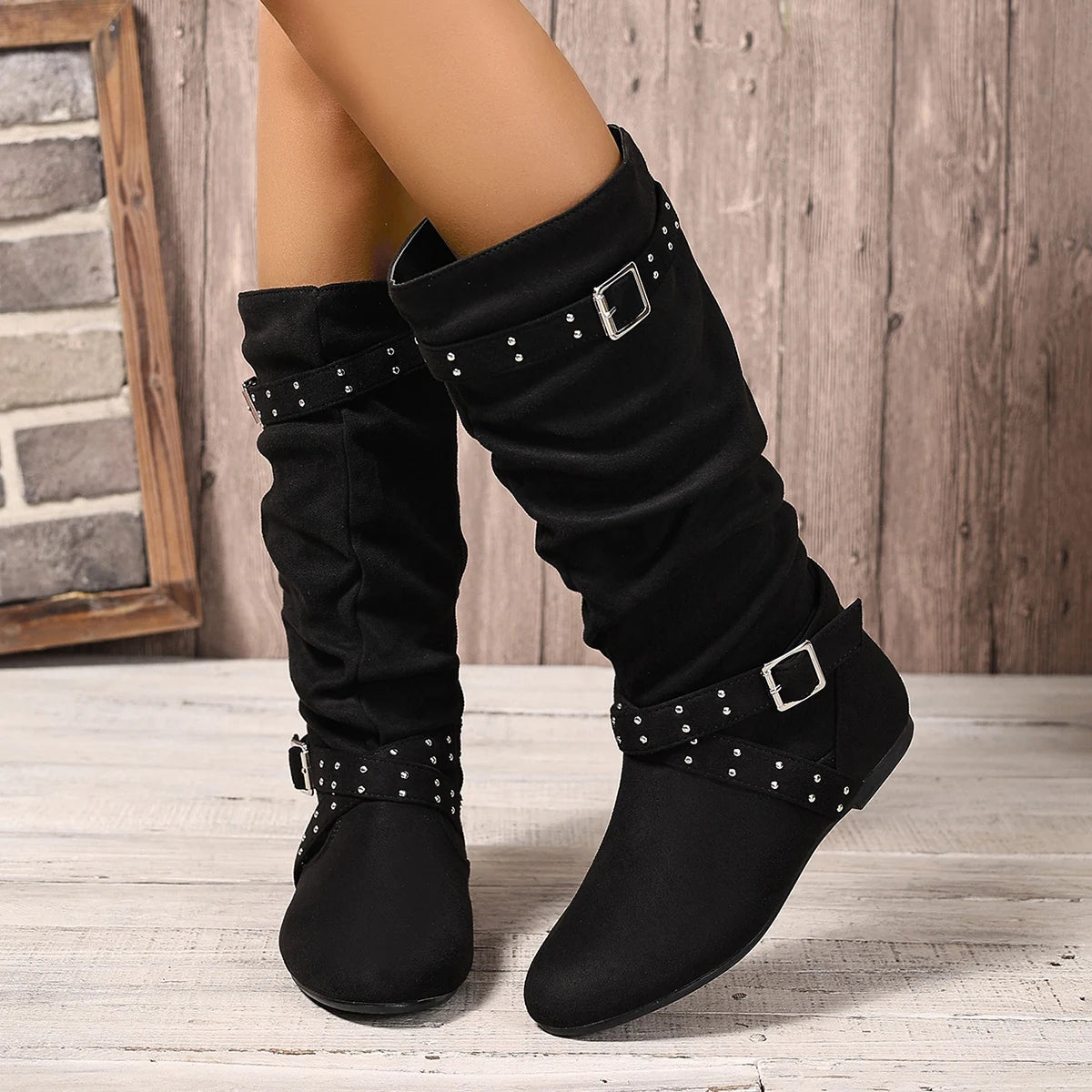 Wide-Calf Side-Zip Flat Boots - View 1